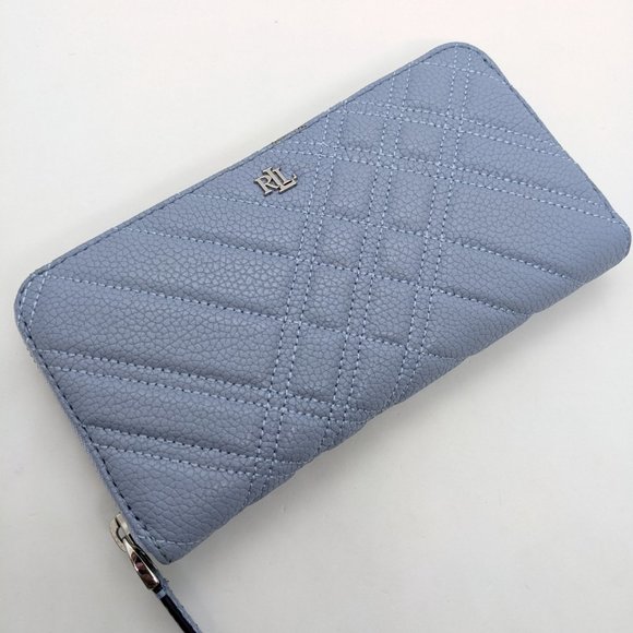 RALPH LAUREN quilted leather zip around continental women's wallet -LIGHT BLUE - Picture 2 of 7